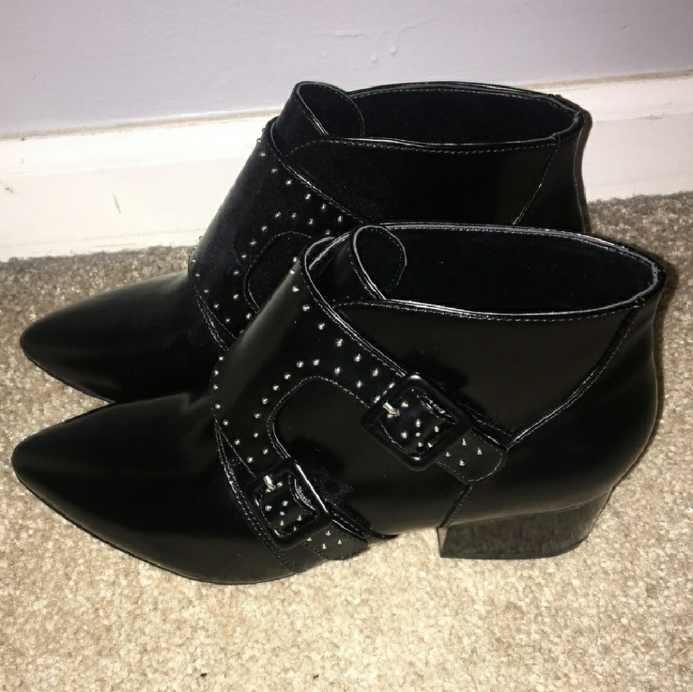 French Connection Black Studded Pointed Ankle Booties